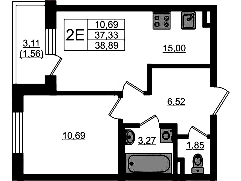 1-комнатная квартира 38.89 м², 1/4 эт., ЖК «Новая история»